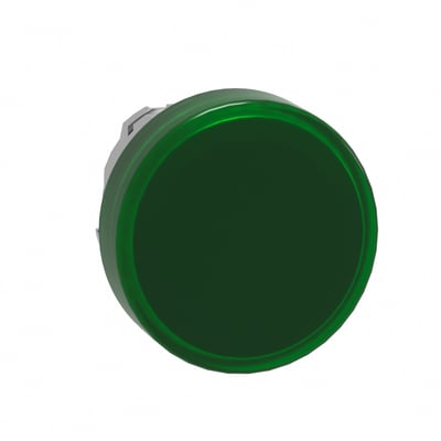 Schneider Electric ZB4 grønt lampehoved i metal med 22mm diameter, designet til LED-belysning og skiltmontage.