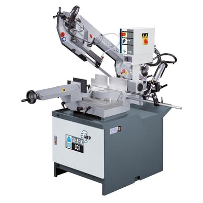 MEP SHARK 282 CCS manuel båndsav med kraftig grå metalkonstruktion, der kan skære i smig til 60° venstre og 45° højre.