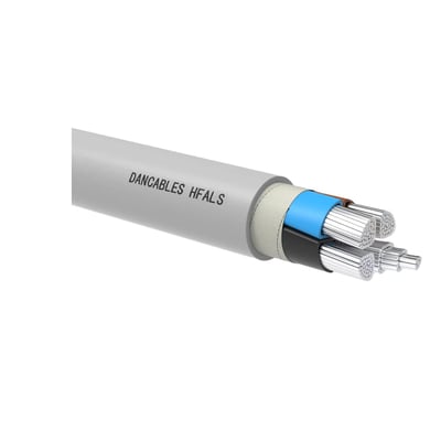 Installationskabel fra Dancables HFALS med fire aluminiumsledere med PEX-isolering, beskyttet af halogenfri compound.