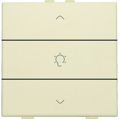 Niko NHC dæmpertryk i creme, med op- og nedpile samt lyspære-symbol. Passer til enkelt lysdæmpning.