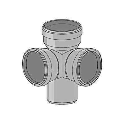 Friaphon gråt hjørne grenrør med tre udgange på Ø110 mm og en vinkel på 87°.