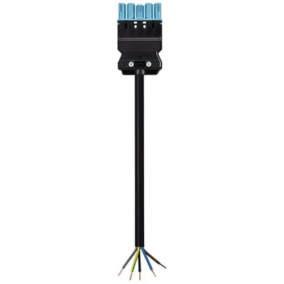 Wieland GST18I5 tilslutningskabel med blåt 5-polet hunstik, sort kabel og frie ledere.