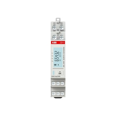 ABB 1-faset energimåler D11 direkte måling 40A med M-bus og MID godkendelse, viser digitalt display med forbrug.