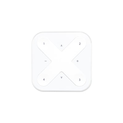 Ansell Lighting OCTO Xpress indendørs afbryder i hvid med fire knapper mærket 1, 2, 3 og 4 samt symboler for op, ned, plus og minus.