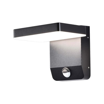 V-TAC 17W LED væglampe med PIR sensor, sort aluminium, kvadratisk design med varm hvidt lys.