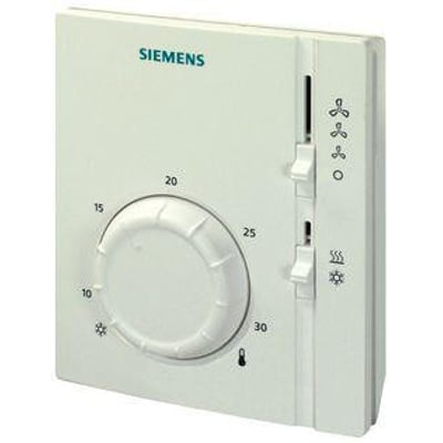 Siemens RAB11 rumtemperaturtermostat med drejeknap til temperaturindstilling fra 10 til 30 grader og omskifter til varme/køling.