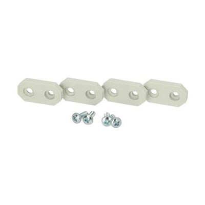 Fibox vægbeslag sæt a, 4 stk. i lys grå plast med tilhørende metalskruer til montering.