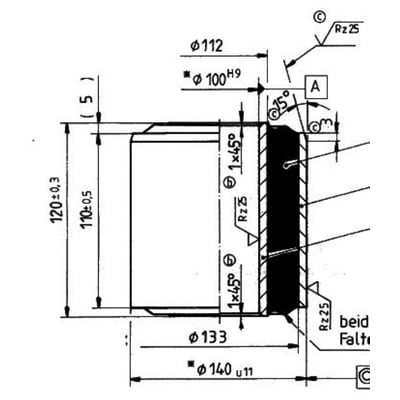 Teknisk tegning af vibrationsdæmper 001 18 772/102 med dimensioner og tolerancer angivet i millimeter.
