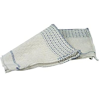 Hvid/blå gulvklud i vaffelvævet Oeko-tex materiale med forstærkning, 50x50 cm, set fra siden.