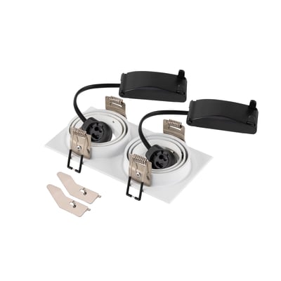 To SLV NEW TRIA downlights i hvid, vist samlet fra oven med monteringsbeslag og ledninger.
