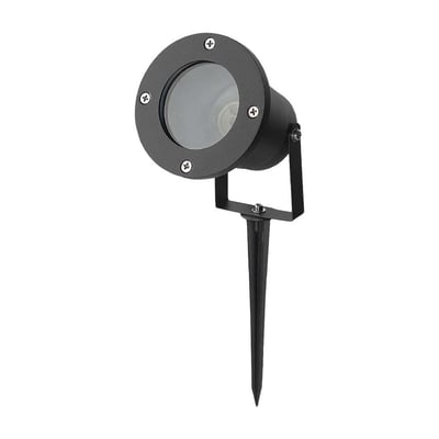 V-TAC Pro GU10 havelampe med spyd i sort aluminium hus, der viser dens robuste og moderne design.