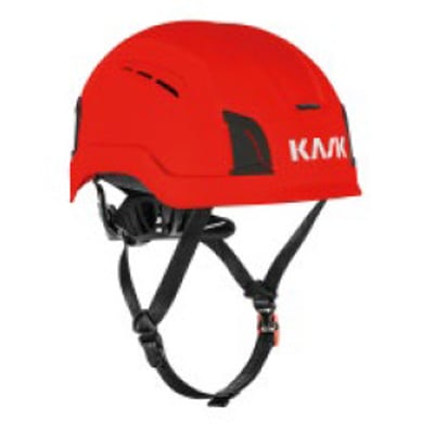 Rød Kask Zenith X Max Air sikkerhedshjelm til hovedstørrelser 60–66 cm med sort hagerem, set skråt forfra.
