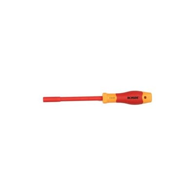 Ironside VDE-topskruetrækker med 5,5 mm spids og rødt skaft samt rødt og gult greb, set fra siden.
