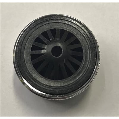 Neerskov luftblander med 24mm diameter og 25 l/m kapacitet set forfra, viser den sorte rotor med stråler.