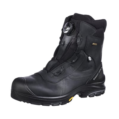 Grisport sikkerhedsstøvle 74693 i sort med BOA lukning, udstyret med ståltåhætte og fiber sømværn for maksimal beskyttelse.