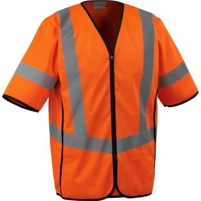Mascot trafikvest i fluorescerende orange, klasse 3, størrelse 4XL, med lynlås og synlige reflekser.