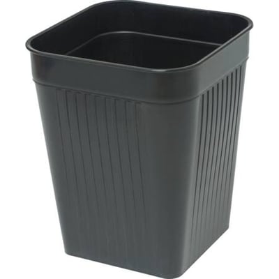 Antalis papirkurv i sort plast med 14 liters kapacitet, viser den riflet overflade og firkantede design.