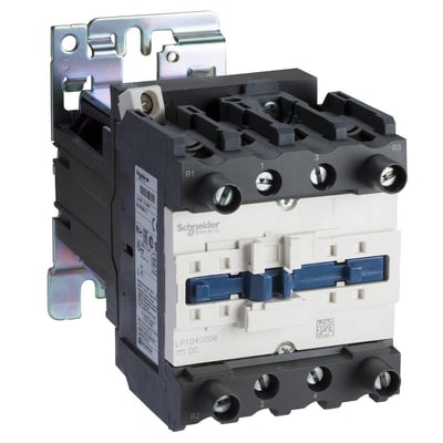 Schneider Electric 65A kontaktor med 4 poler, 1NO+1NC kontakter og 24VDC spole, vist med monteringsbeslag.