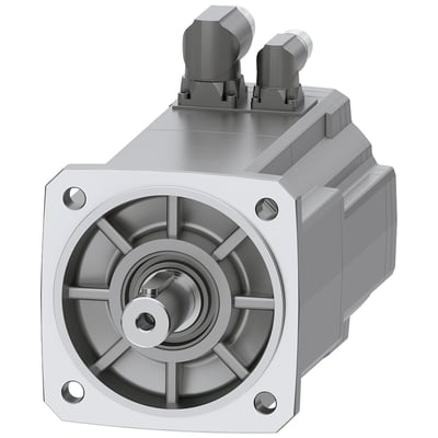 Siemens SIMOTICS S-1FK2 HI servomotor med 6 Nm moment, 1,15 kW effekt og IP65 beskyttelse, vist med aksel og tilslutningsstik.