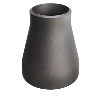 Koncentrisk reduktion i gråt P235GH stål med dimensionerne 76,1/2,9 x 48,3/2,6 mm, monteret på hvid baggrund.