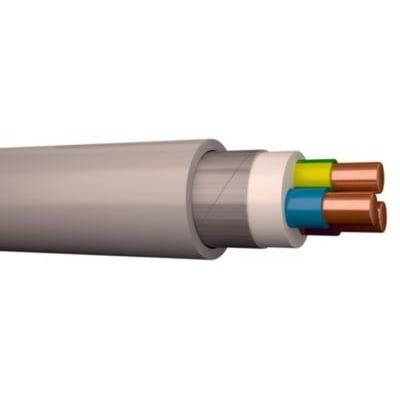 Prysmian HIKAJ 3G2,5 armeret installationskabel med 3 massive kobberledere, 2,5mm² tværsnit og grå halogenfri yderkappe.