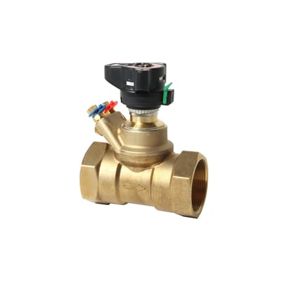 Danfoss ASV-BD indreguleringsventil, 50 DN, kvs 40,0 m³/h, i messing med detaljeret sort top og grøn indikator.