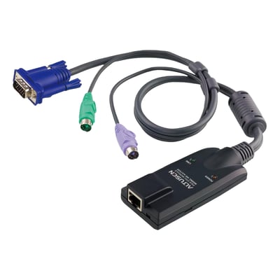 Sort Aten Altusen PS/2-modul KA7520-AX med tilslutningsboks, RJ45-port samt VGA- og PS/2-stik på kabler.