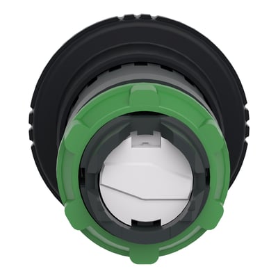 Schneider Electric Harmony Style 5 paddetryk, sort, Ø40 mm, med tryk-drej funktion og grøn monteringsring.