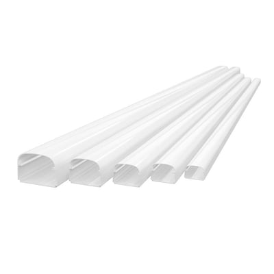 Hvid Tecnosystemi T75-kabelkanal i plast med afrundet låg og åbent tværsnit, 2 meter lang og 75 mm bred.