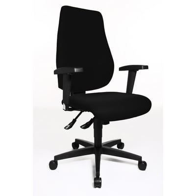Sort ergonomisk kontorstol, Trendstar 10 P, med højdejusterbart ryglæn og armlæn på en hvid baggrund.