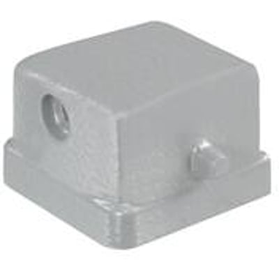 Gråt Weidmüller dæksel til hanstik i størrelse 1/04A, fremstillet af metal til industrielt brug.