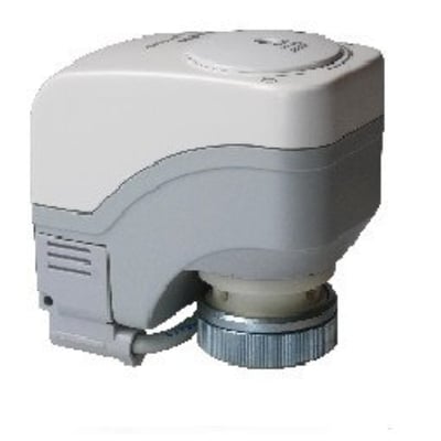 Siemens SSA81.1 radiatorventil aktuator med 100N kraft og 2.5/5 mm slaglængde, i hvid og grå plast.