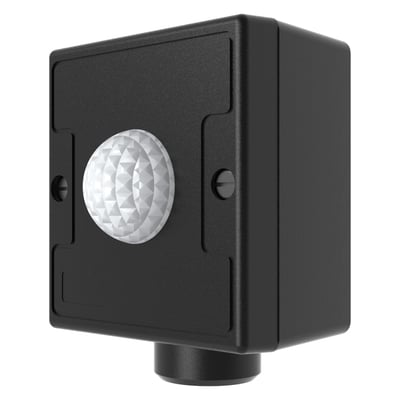 Ansell Lighting OCTO Casambi IP65 påbygnings PIR sensor i sort plast med en hvid facetslebet sensorlinse foran.