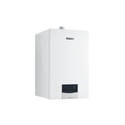 Nærbillede af kontrolpanelet på et Vaillant ecoTEC plus VCI gasfyr, med tydelige knapper og display.