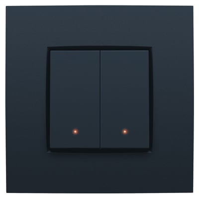 Niko 2-tryk med led og komfortsensorer i antracit, vist med to lysende røde indikatorlamper.