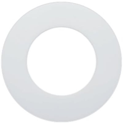Hvid, ringformet flangepakning i PTFE til PN 40 med 50 mm udvendig og 22 mm indvendig diameter.