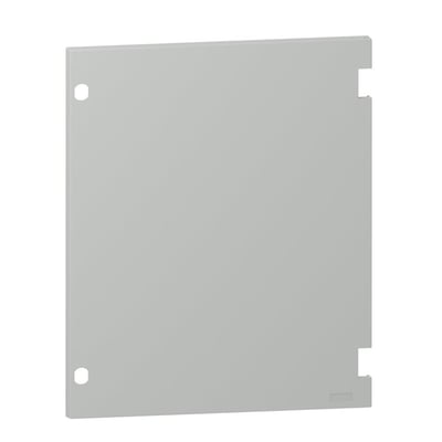 Schneider Electric NSYPLM54 låge i grå polyester (RAL 7035) med målene 530 x 430 mm og monteringshuller.