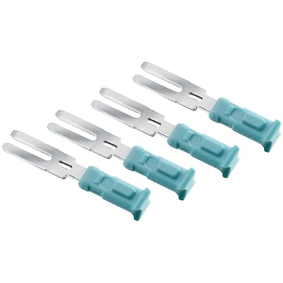 Siemens S7-1500 jumpers til 35 mm brede IO-moduler med lyseblå isolering, vist med fire enheder i en gruppe.