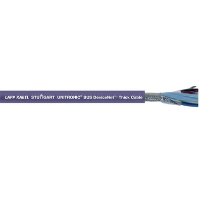 Lapp Unitronic Bus DN Thick FRNC kabel med påtrykt tekst, der viser den afskårne ende med flere farvede ledere og skærm.