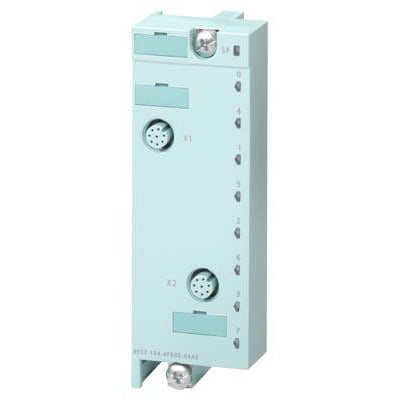 Siemens ET 200PRO tilslutningsmodul med 2 XM12 8-PIN stik og markeringer 0-7.