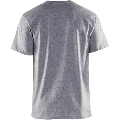 Blåkläder T-shirt i gråmeleret, størrelse XL, set bagfra med korte ærmer og rund hals.