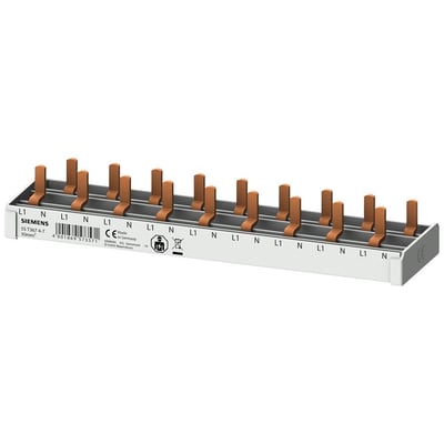 Siemens samleskinne 5ST T367 4-7, 10mm2, med 9xCOMP 1P/N og 9MW med kobberstifter og tydelig mærkning.
