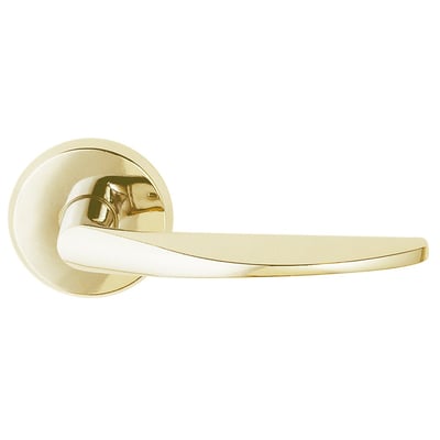 Assa Abloy dørgreb model 25/007 i poleret messing, vist fra siden med rundt rosetbeslag.