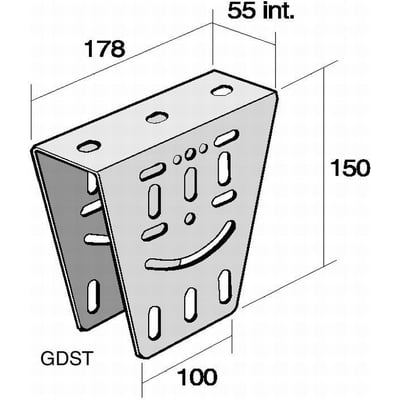 Legrand koblingsbeslag DOB. GDST-G, galvaniseret, vist med dimensioner 178x150x55 mm og huller til montering.