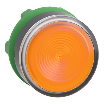 Schneider Electric lampetrykhoved ZB5 LED i orange med plan, riflet linse og 22 mm diameter i plast.