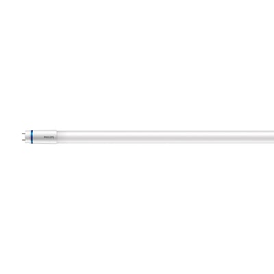 Philips MASTER Ultra Output T8 LED-lysrør på 1500 mm set fra siden med hvidt rør, blå ring og synlige stifter.