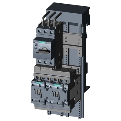 Siemens 3RA2220-4CD27-0AP0 motorstarter med 17-22A AC 230V, vist monteret på 60mm skinnesystem med skruetilslutning.