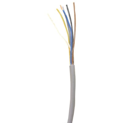 Styrekabel JB, 4G0,75, u/skærm, farvet T500 med grå kappe og fire indre ledere: gul/grøn, blå, brun og grå.