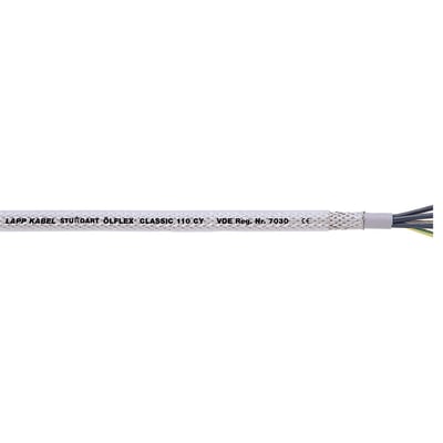 Lapp Ölfex Classic 110 CY 3G4 kabel med 3 ledere og 4 mm tværsnit, vist med flettet skærm og tydelig mærkning.