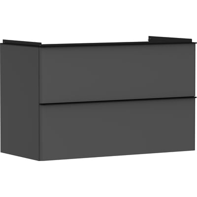 Hansgrohe Xelu Q væghængt vaskeskab i mat diamantgrå, med to skuffer og integrerede sorte greb.